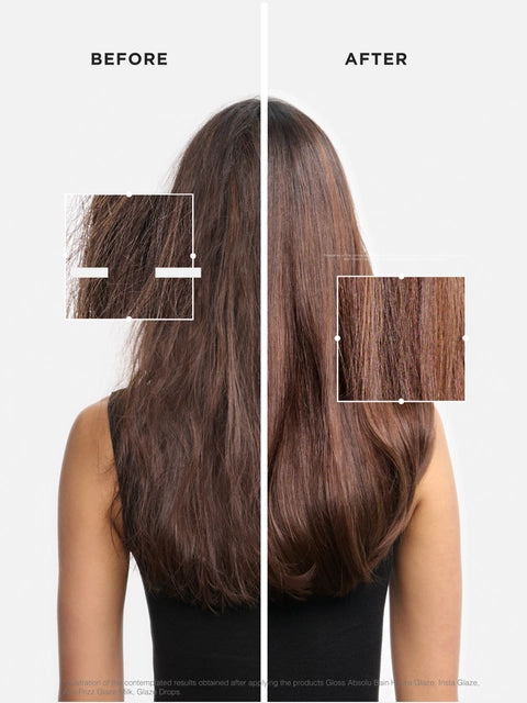 Before and after comparison of hair with a focus on texture and color.