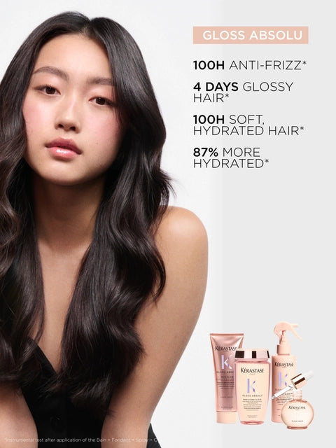 Model with glossy hair and Kerastase Gloss Absolu BDJ Skin & Body Perth