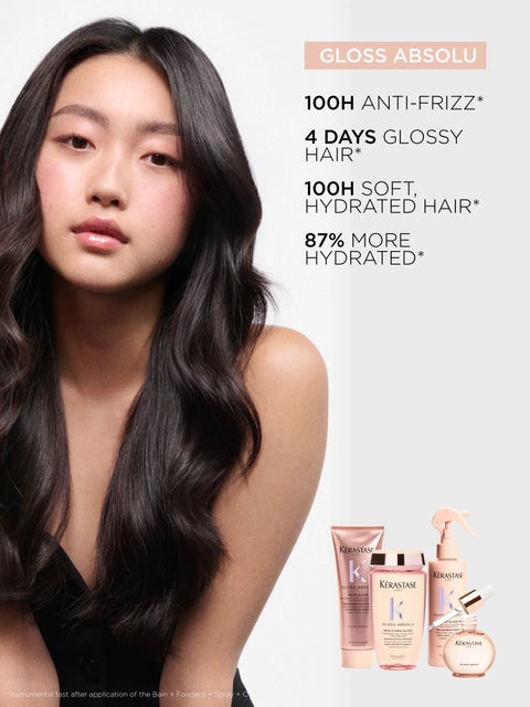 Model with long, wavy hair and Kerastase hair care products BDJ Skin & Body Perth